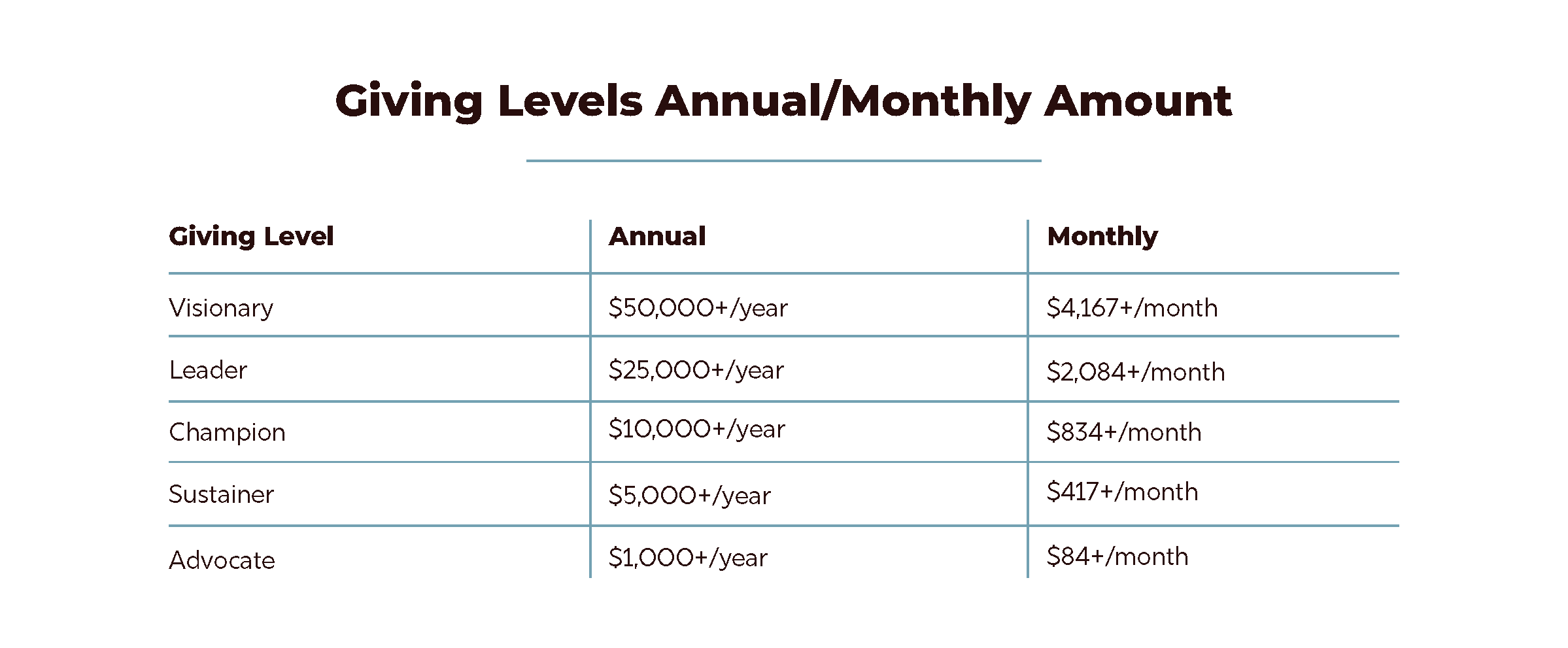 Giving Levels Website Amounts